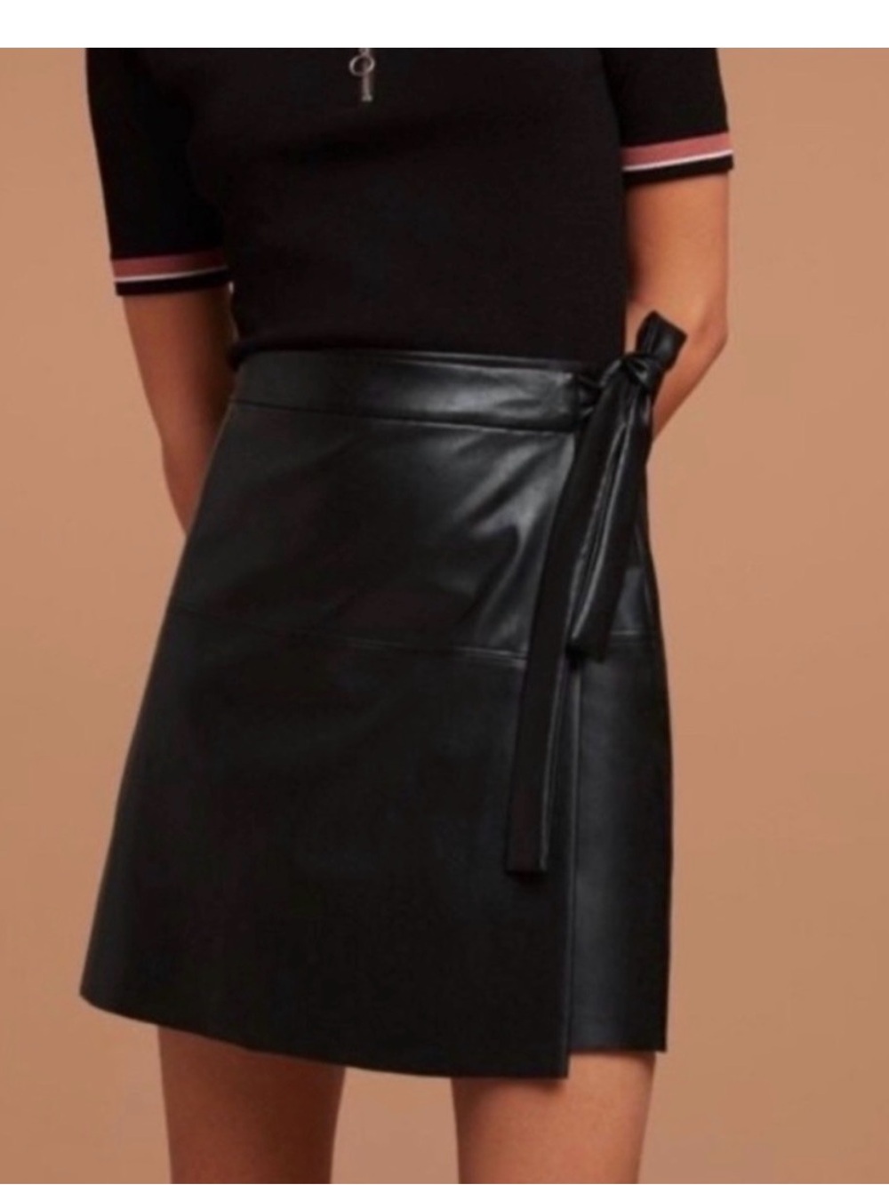 Aritzia Wilfred Faux Leather Black Wrap Mini Skirt balletcore